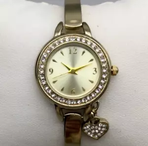 Charter Club Watch Women 26mm Crystal Gold Tone Heart Charm New Battery 7.5" - Picture 1 of 16