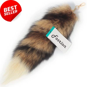Real Fox Tail Fur Handbag Charm Cosplay with Clasp Keychain and Hook (Red) - Picture 1 of 12