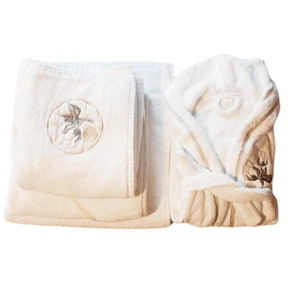 Baby Bath Robe White with 3 Matching Towels Set. 100% Organic Cotton. Size 1/2 Y - Picture 1 of 11