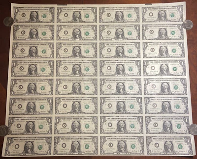 2001 $1 32 Note Uncut United States Sheet (I) Minneapolis - Image 1 of 4