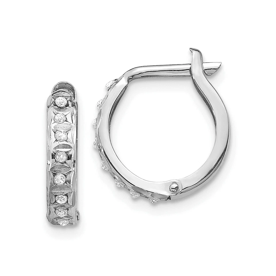 Goldia 14k White Gold Diamond Fascination Round Hinged Hoop Earrings
