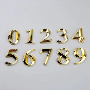 Gold House Door Numbers 0-9 Plaques Stick On Self Adhesive 3D Signs Hotel Office - Picture 1 of 28