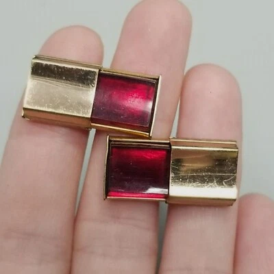 Gemelos Kreisler Craft vintage tono dorado rojo rectangular forma de dominó Foto 1 de 4