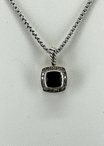 David Yurman Sterling Silver 7mm Albion Pendant Necklace Onyx & Diamonds - Picture 1 of 15