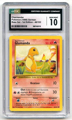 CGC 10 GEM MINT German Charmander Glumanda Base 1st Edition Pokemon 46/102  -19 - Image 1 of 2