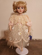 ASHLEY BELLE COLLECTIBLE PORCELAIN DOLL 16 INCH BALLERINA WITH DOLL STAND