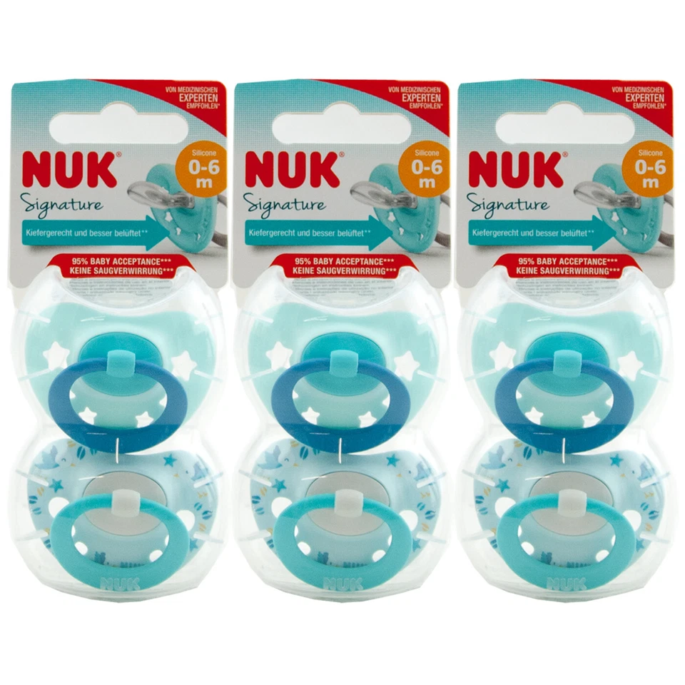 NUK Signature Dummy 0-6 Months 3 x 2 Piece Blue Pacifier Size 1 - image 1 of 1