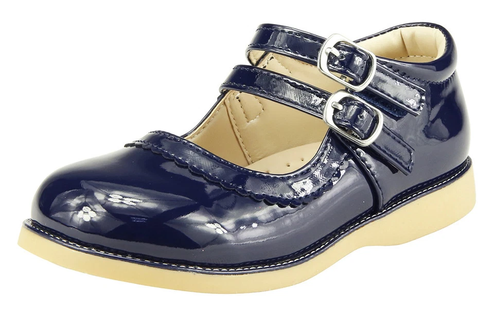 Zapatos clásicos de vestir escolar para niñas color rojo azul brillante doble correa Mary Jane Foto 1 de 1