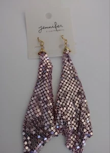 Stylish Pink, Silver Or Gold Metal Mesh Chain Hook Statement Earrings - Picture 1 of 5