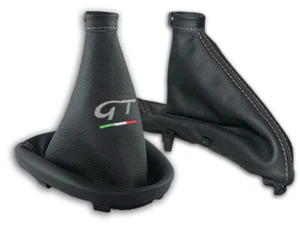FOR ALFA ROMEO GT 03-10 GEAR SHIFT + EBRAKE GAITER LEATHER EMBROIDERY GRAY flag - Picture 1 of 3