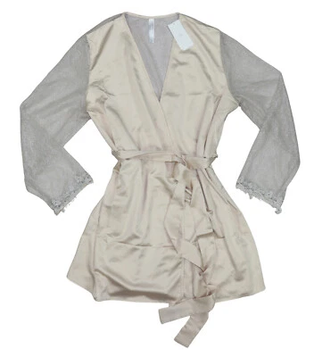 Bata para mujer Flora Nikrooz Showstopper satinada y malla con cinturón L nueva con etiquetas champán Foto 1 de 2