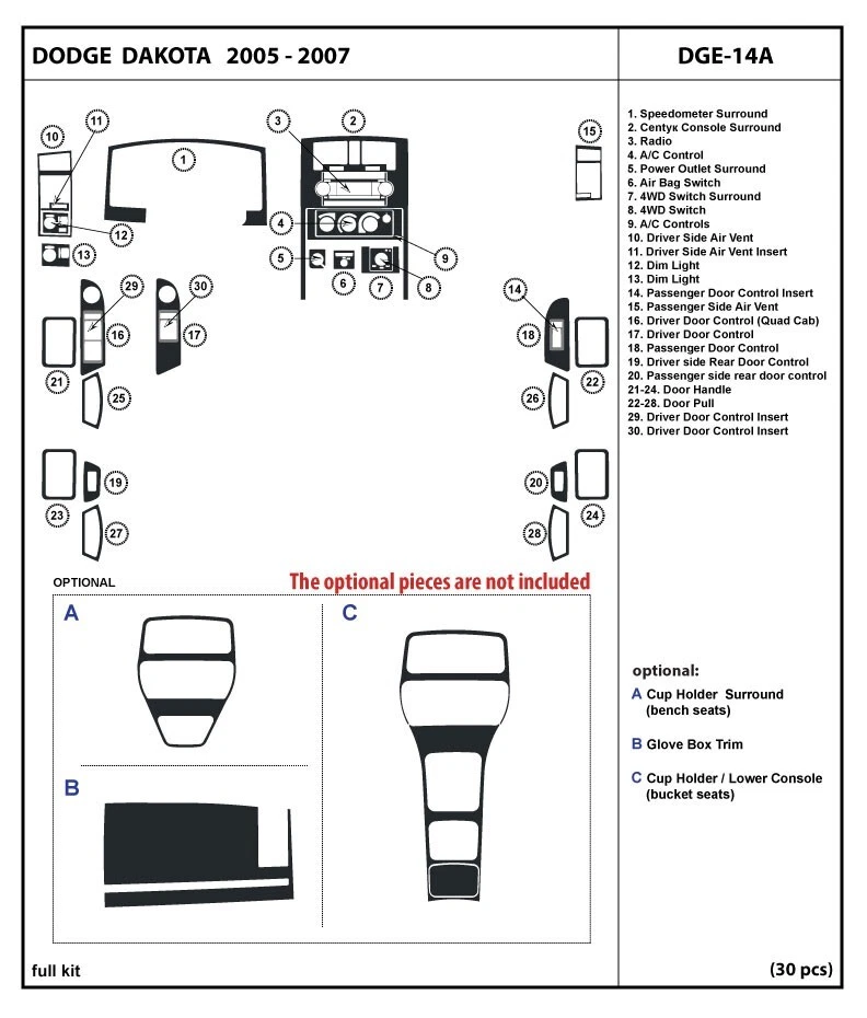 Kit de molduras de tablero de fibra de carbono real interior para Dodge Dakota 2005-2007 Foto 1 de 1