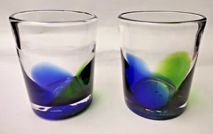 Pair of ARTLAND GLASS TUMBLERS BLUE AND GREEN 10 OZ - Picture 1 of 3