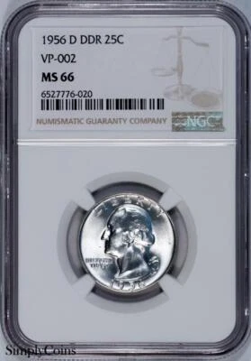 1956-D DDR VP-002 Washington Quarter NGC MS66 TOP POP US Silver Coin - Image 1 of 4
