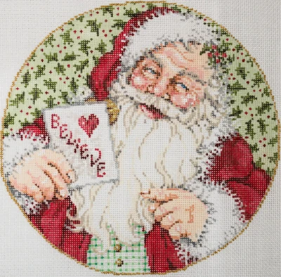 Needlepoint Handpainted Christmas Sandra Gilmore Just Believe 8" - Image 1 of 4
