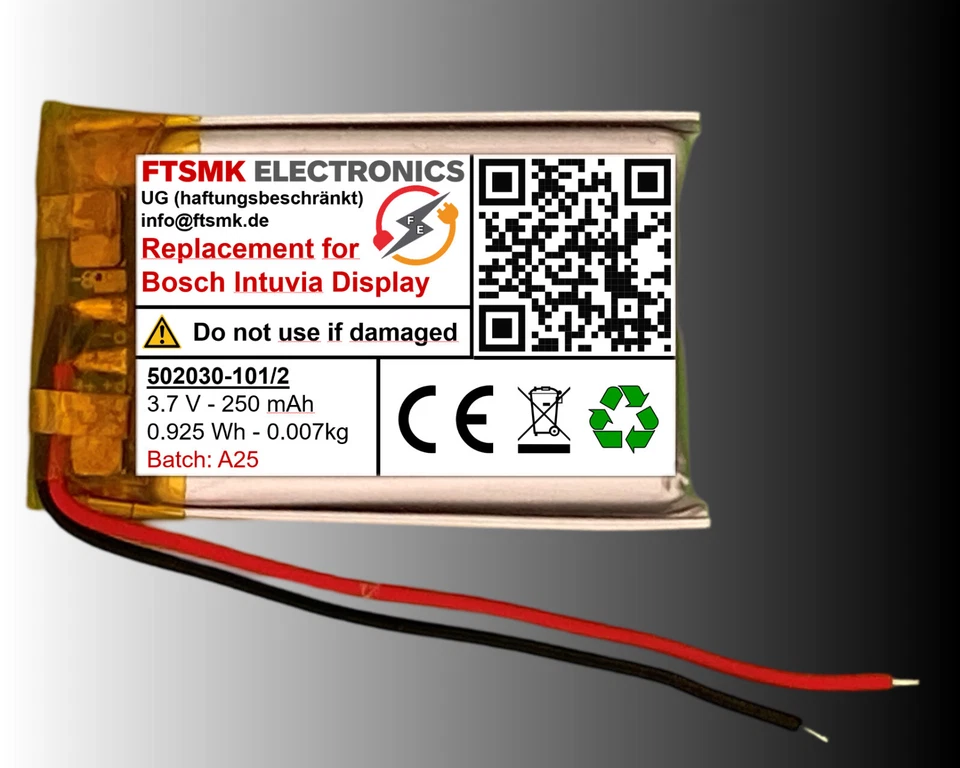 Akku 250mAh 3.7V Bosch Intuvia Batterie Lipo #502030 mit Einbauanleitung