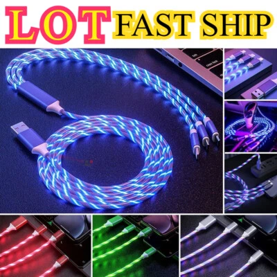 Venta al por mayor - Adaptador de cable de carga rápida LED 3 en 1 para IOS Micro USB tipo C nuevo Foto 1 de 4
