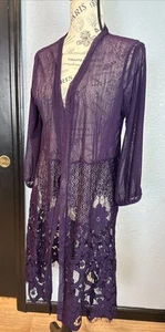 NWT Ember Lace Cardigan Large Purple Sheer Open Front Long Witchy Romantic New - Picture 1 of 9