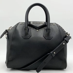 Rare GIVENCHY Antigona Handbag Black Leather 2Way Shoulder Bag Studs Women - Picture 1 of 10