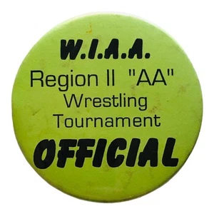 Vintage Pinback Spilla Pulsante WIAA Wrestling Lynden WA Tournament Verde AA Sport - Foto 1 di 2