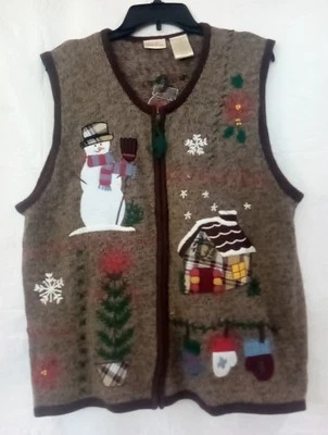 Vintage Bobbie Brooks Marrón Diseño Navidad Talla XL - Suéter Chaleco Vacaciones Foto 1 de 4