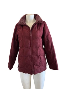 L.L Bean large Goose Down petite women’s burgundy wine red plush quilted jacket - Picture 1 of 4