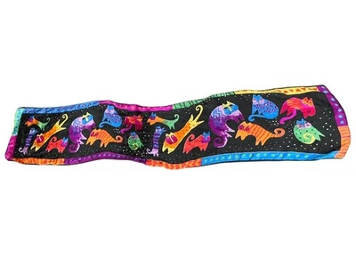 Bufanda vintage años 90 Laurel Burch Fantasticats seda patrón gatos multicolor negra Foto 1 de 4