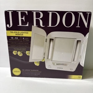 Jerdon Euro Tri-Fold Lighted Makeup Mirror JGL10W 4-light settings 10x magnify - Picture 1 of 8