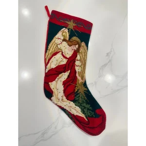 Vintage Nadelspitze Weihnachten Strumpf Engel Perlen 21 Zoll - Bild 1 von 2