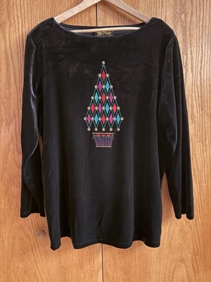 Top vintage Bob Mackie terciopelo árbol de Navidad estrás talla L grande negro artístico Foto 1 de 4