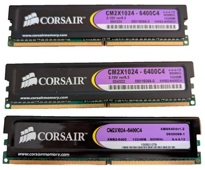 3GB (3×1GB) Corsair XMS2 DDR2-800 PC2-6400 RAM Low Latency 4-4-4-12 C4 - Image 1 of 2