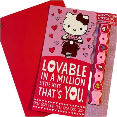 Tarjeta de felicitación de San Valentín de Hello Kitty con banda portátil y dijes Foto 1 de 4