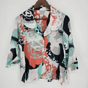 Multiples Abstract Artsy Boho Maximalist Blouse Crinkle Gauze MP - Picture 1 of 5