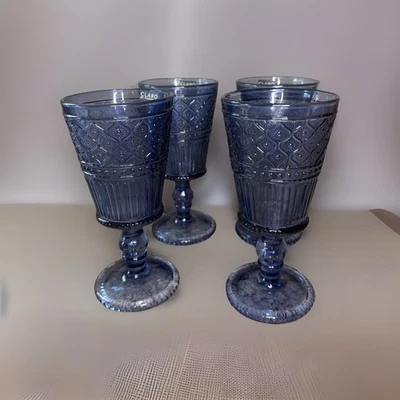 全新 Godinger 1800 年代设计 CLARO COBALT 蓝色水晶 9 盎司。 GOBLETS 27048 无盒 — 第 1/4 张图片