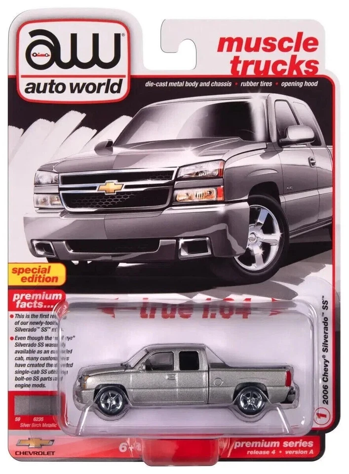 ,AUTO WORLD, CHEVROLET Silverado SS 2006 Plateado en blíster, 1/64, AWSP163/24A - Imagen 1 de 1