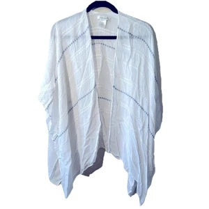Francesca's Kimono Envolvente Mujer Talla Única Blanco Azul Bordado Rayas Verano - Imagen 1 de 11