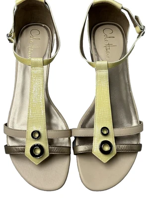 Cole Haan T Strap Sandals Patent Low Heel NWOB Fairycore 8 B Yellow  — 第 1/4 张图片