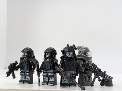 Custom Printed LEGO Minifigure (4x) Elite SWAT Black Ops Team with Heavy Demo  - image 1 of 4