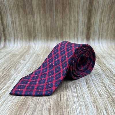 Givenchy Silk Red Medallion Tie Geometric Pattern Luxury Designer Italy Made - Image 1 of 3
