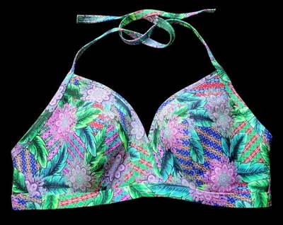 FREYA Swimwear Zamba Wireless Bikini Top  38DD Green Pink Palm - Imagem 1 de 4