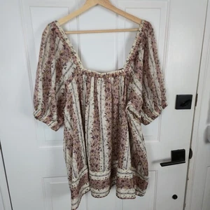FREE PEOPLE Vintage Lover Cotton Top Small Womens Tunic Floral Boho Peasant NEW - Picture 1 of 13
