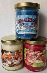 Smoke Odor Exterminator 13 oz Jar Holiblaze, 3 Fragrances Set of Three Candles. - Picture 1 of 5