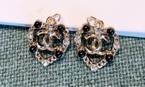 Chanel Vintage Parts Button Charm Gold Line Stone 2 pieces Set Free shipping Cover