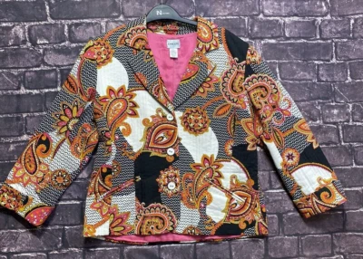 Chicos 2 Chaqueta Mujer Grande Rosa Amarillo Paisley Floral Blazer Top Ambiente Tropical Foto 1 de 4
