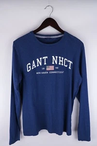 GANT Men T-Shirt Long Sleeves Casual Blue Cotton Pullover size S - Picture 1 of 6