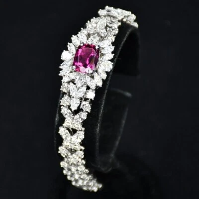 PULSERA PLACA DE TURMALINA ROSA DIAMANTE VVS2 E-F 19,6 CTW MARQ/REDONDA/PERA VVS2 5,56 CT 6" Foto 1 de 4