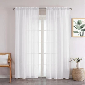 Flat&Crushed Voile Curtains Rod Pocket Sheer Drapes 200cm /245cm Drop - Picture 1 of 31