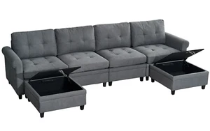 Convertible U Shape 4 Seater Sectional Sofa Set Couch Storage Ottoman Chaise - Picture 1 of 22