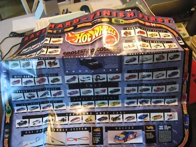 Vtg Hot Wheels 1997 Race Hard Finish First Collectors Cars Year Folded Poster - Image 1 of 4