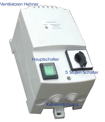 VENTILATOREN HEHNER 7 A 230 V Drehzahlregler 5 Stufen Regler Trafo Steuergerät für Lüfter Ventilator